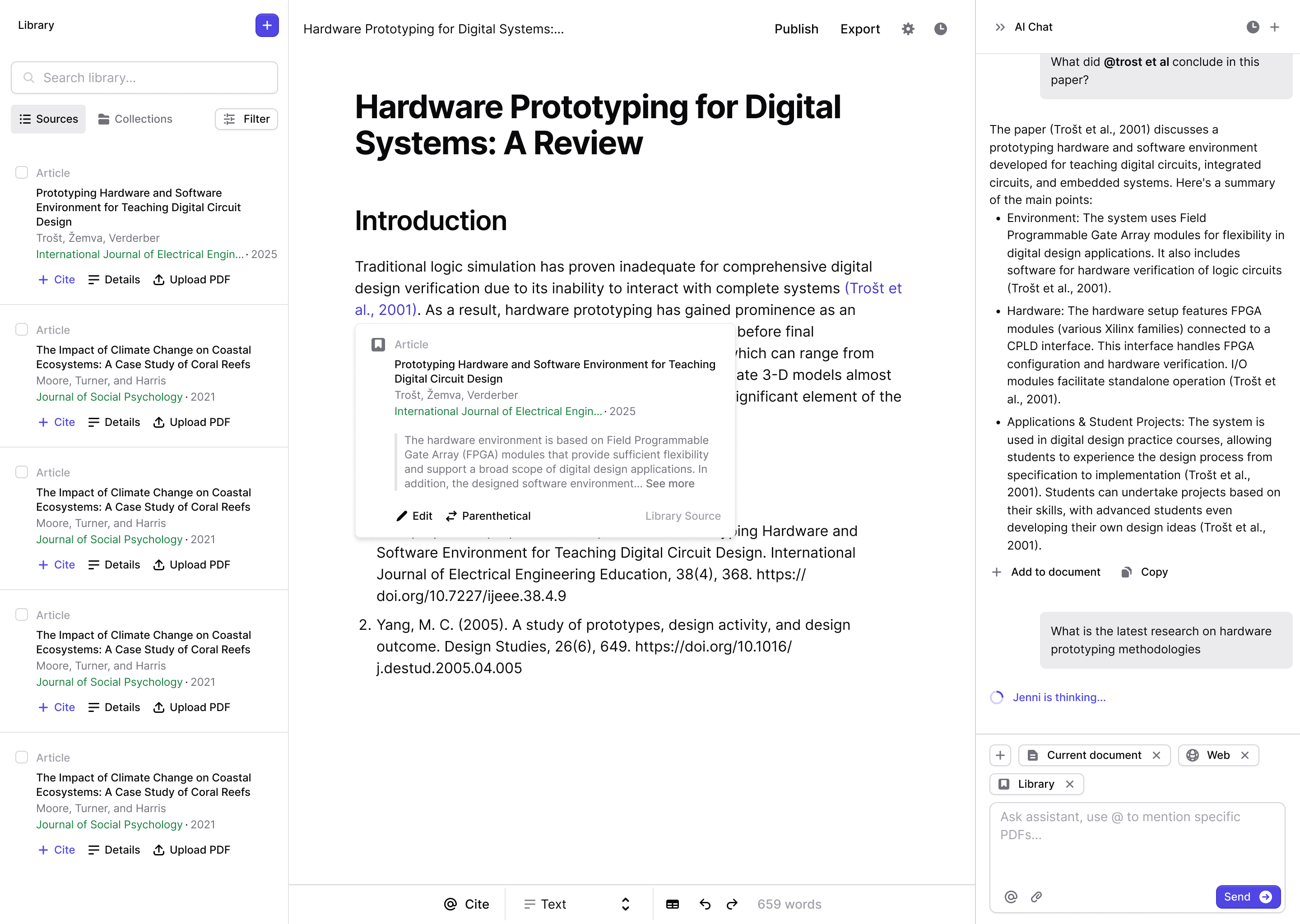 Jenni AI 研究界面